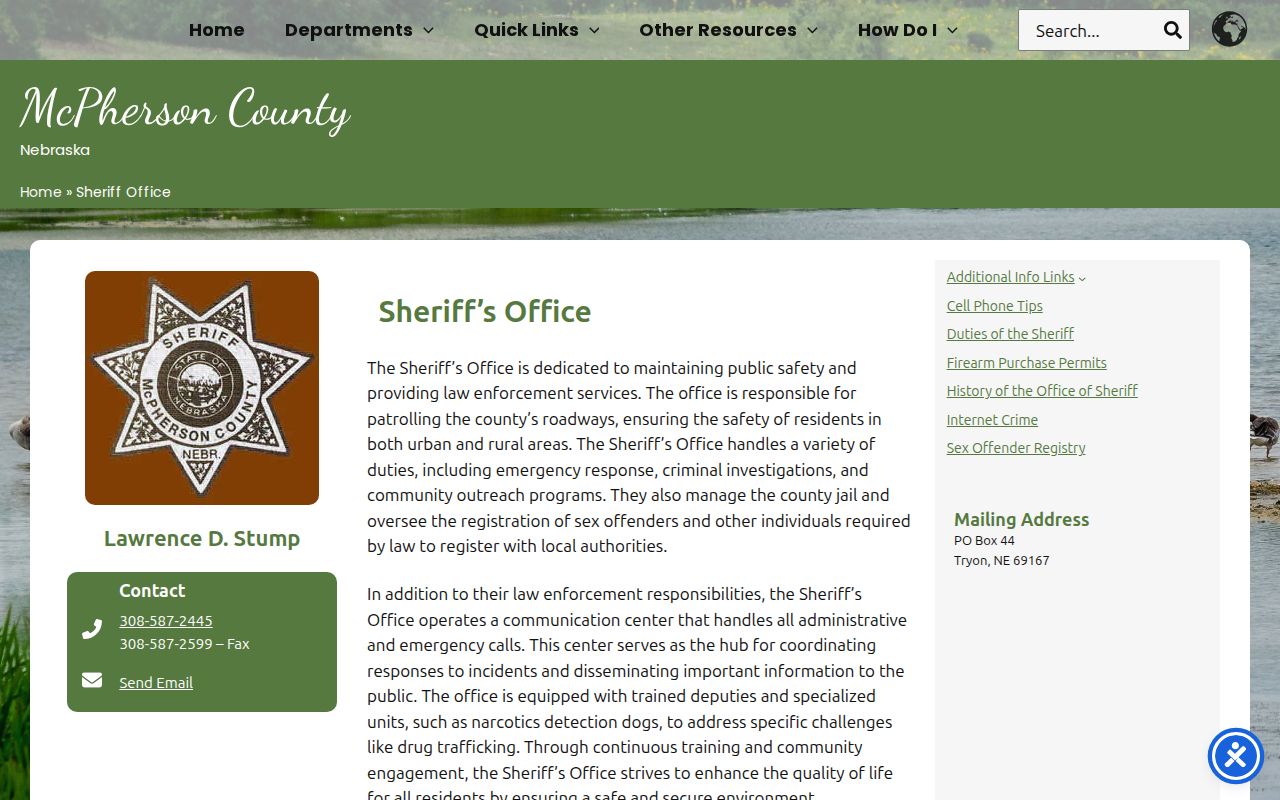 McPherson County booking record source showing Sheriff Office interface