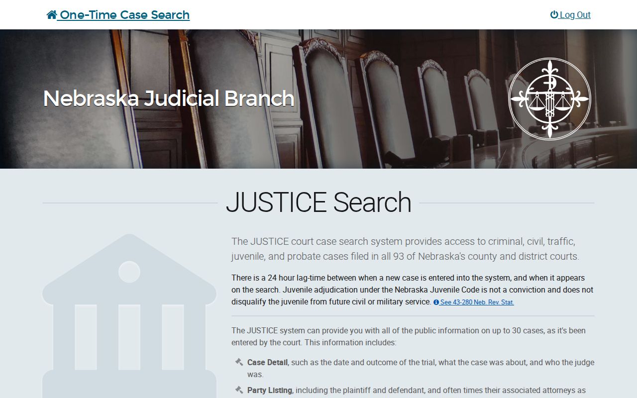 McPherson County court record search on Nebraska JUSTICE interface
