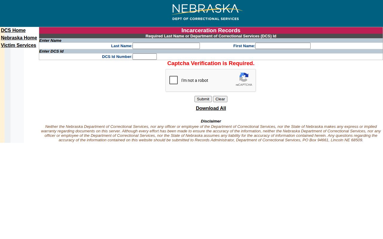 McPherson County state custody record search through NDCS