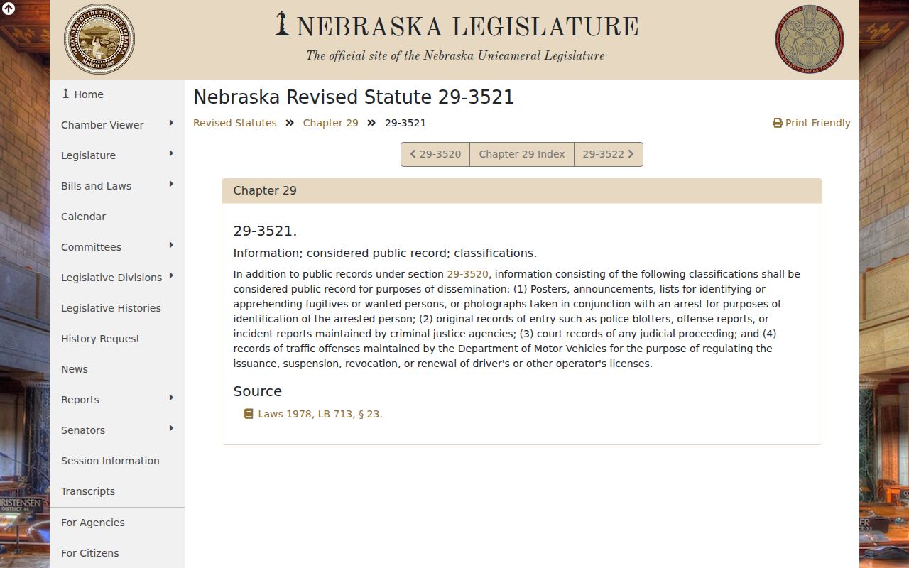 McPherson County arrest-record reference to Nebraska booking photograph statute