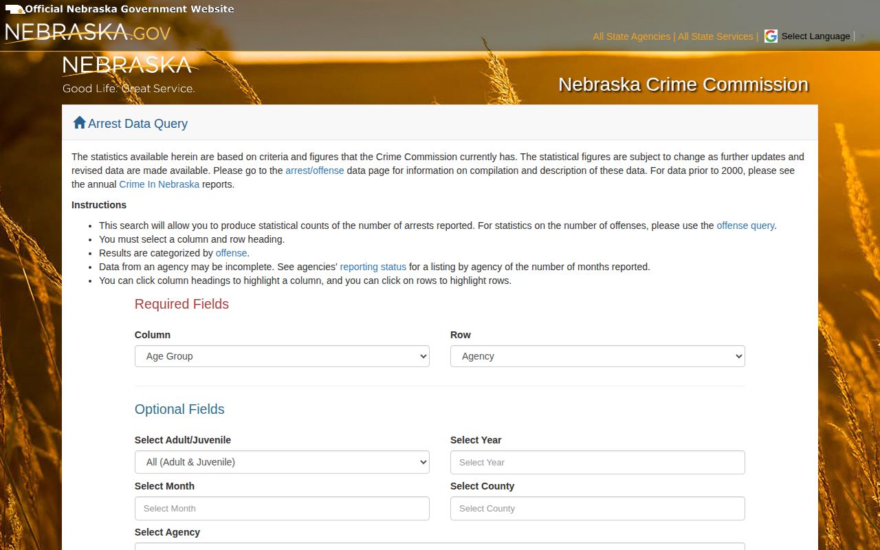 McPherson County crime-record context through Nebraska arrest data query